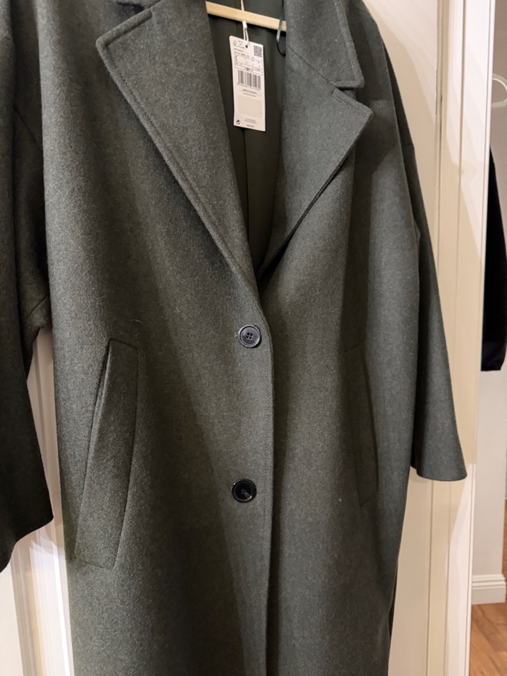 Mango Olive Green Single-Breasted Wool-Blend Trench Coat - Picture 3 of 4
